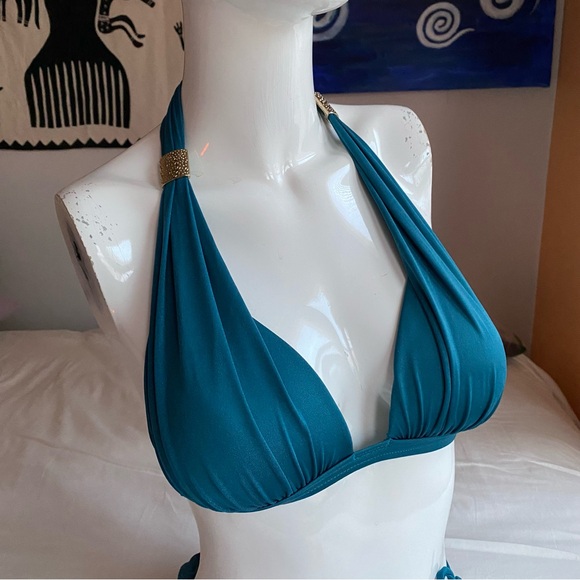 Venus Bikini 3 Piece Greek Goddess Bathing Suit Teal Blue Bikini Top and Bottoms - Picture 5 of 13